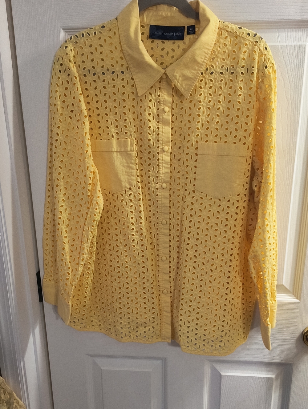 Susan Graver Yellow Eyelet Button-Down Shirt